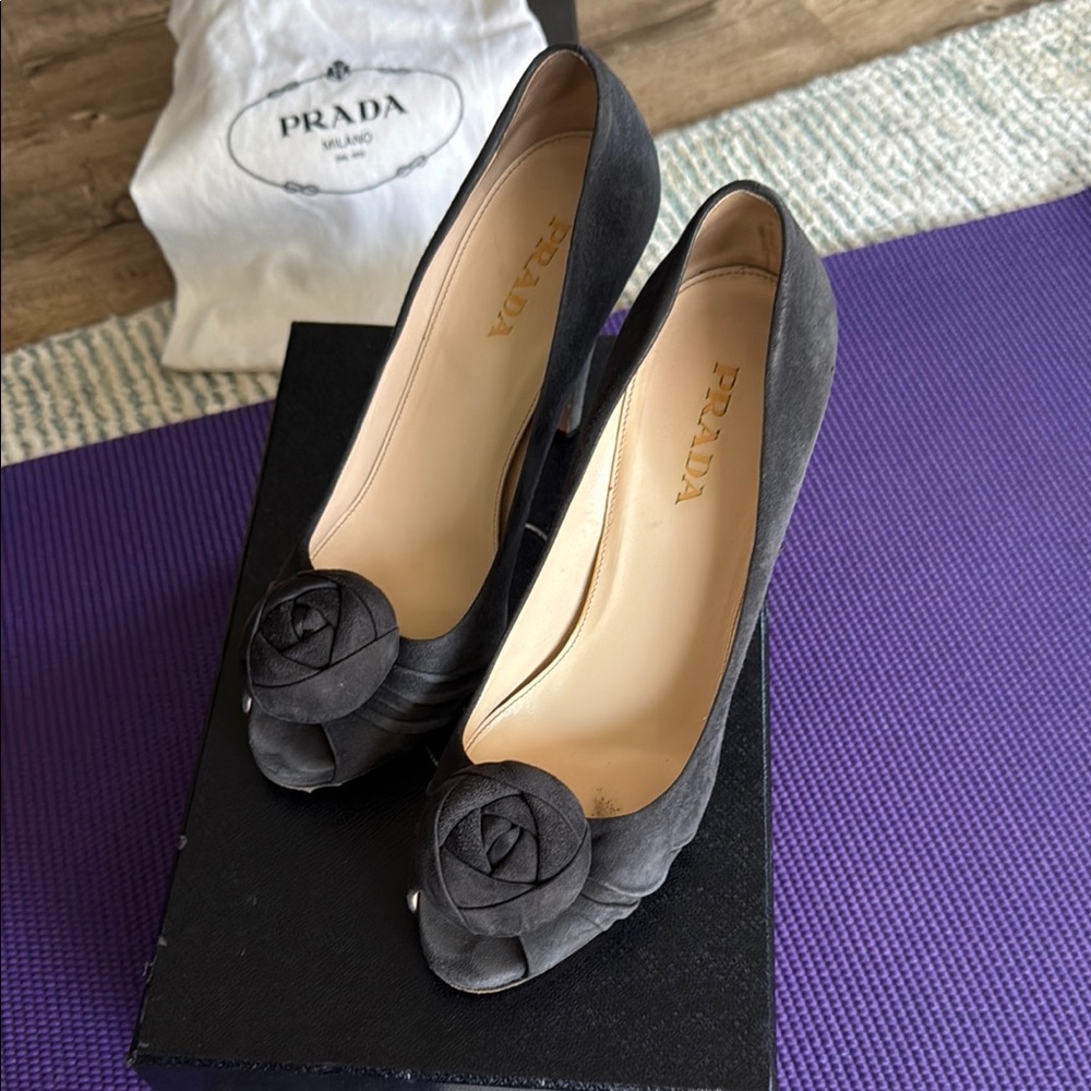 Prada Women's Gray Peep-Toe Heels
